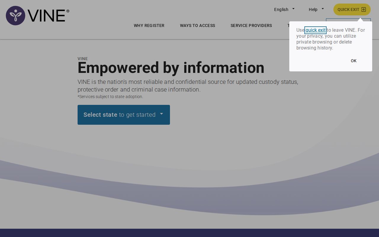 VINELink national search page used for a Rockdale County inmate check